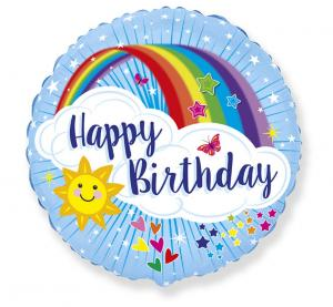 Balon foliowy okrągły Happy Birthday Tęcza 18 cali - balon na hel, dekoracja urodzinowa Tychy - Zabawne Wydry