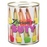 Skarbonka z napisem "Zbieram na BUTY"
