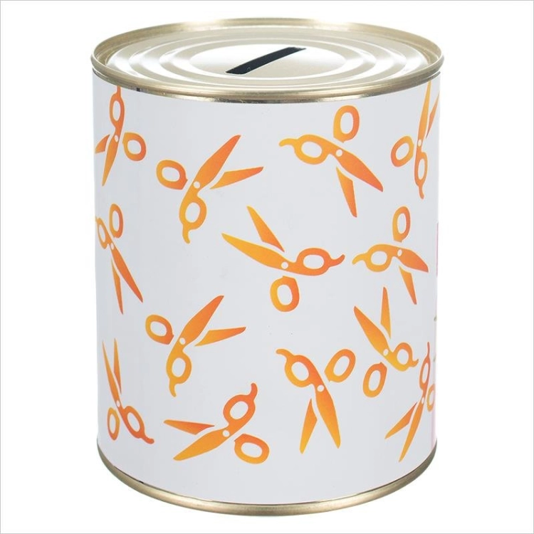 Skarbonka metalowa "Zbieram na fryzjera" 12x10 cm z otwieranym dnem - prezent na urodziny Tychy Katowice Pszczyna Lędziny Mysłowice Bieruń Kobiór - Zabawne Wydry