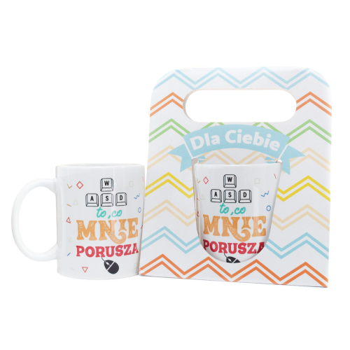 Kubek ceramiczny dla gracza "WASD to, co mnie porusza" w ozdobnym opakowaniu - prezent dla gamera Tychy Katowice Pszczyna Lędziny Mysłowice Bieruń Kobiór - Zabawne Wydry
