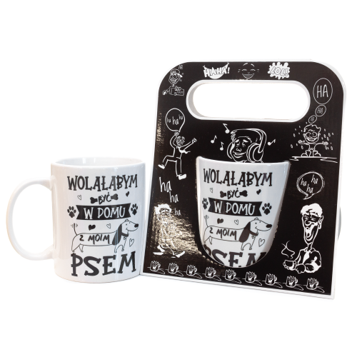 Kubek ceramiczny "Wolałabym być w domu z moim psem" w ozdobnym opakowaniu - prezent dla miłośniczki psów Tychy Katowice Pszczyna Lędziny Mysłowice Bieruń Kobiór - Zabawne Wydry