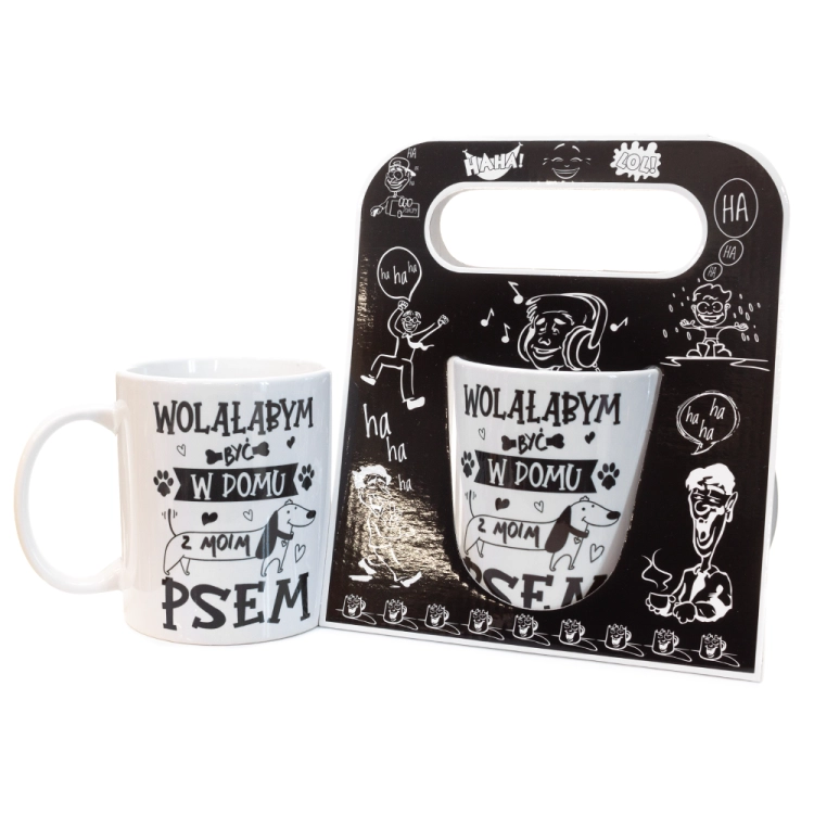 Kubek ceramiczny "Wolałabym być w domu z moim psem" w ozdobnym opakowaniu - prezent dla miłośniczki psów Tychy Katowice Pszczyna Lędziny Mysłowice Bieruń Kobiór - Zabawne Wydry