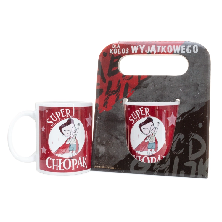 Kubek ceramiczny "Super Chłopak" w ozdobnym opakowaniu - prezent dla chłopaka, syna, brata Tychy Katowice Pszczyna Lędziny Mysłowice Bieruń Kobiór - Zabawne Wydry