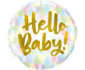 Balon foliowy okrągły Qualatex CIR Hello Baby 18 cali - balon na hel, dekoracja baby shower, powitanie maluszka Tychy Katowice Pszczyna Lędziny Mysłowice Bieruń Kobiór - Zabawne Wydry