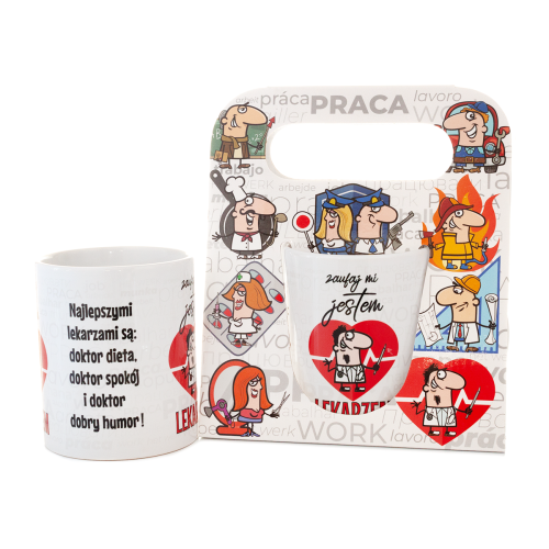 Kubek ceramiczny z napisem "Zaufaj mi jestem lekarzem" w ozdobnym opakowaniu - prezent dla lekarza medyka Tychy Katowice Pszczyna Lędziny Mysłowice Bieruń Kobiór - Zabawne Wydry