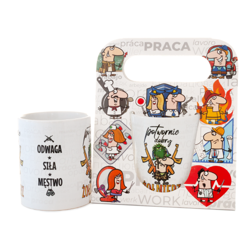 Kubek ceramiczny z napisem "Potwornie dobry żołnierz" w ozdobnym opakowaniu - prezent dla wojskowego Tychy Katowice Pszczyna Lędziny Mysłowice Bieruń Kobiór - Zabawne Wydry