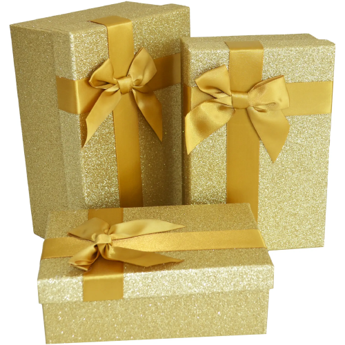 Pudełko kartonowe ozdobne na prezenty złote brokatowe ze wstążką 21x14x8 cm - opakowanie prezentowe glamour, pudełko na biżuterię, upominki świąteczne Tychy Katowice Pszczyna Lędziny Mysłowice Bieruń Kobiór - Zabawne Wydry