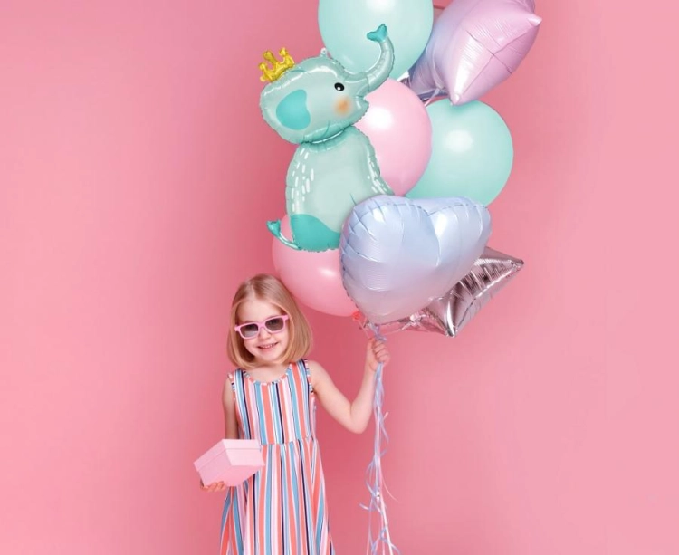 Balon foliowy Słonik z Koroną Godan 55x70cm - Baby Shower, urodziny dziecka, balony na roczek, balony Tychy, sklep z balonami, Zabawne Wydry
