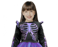 Strój dziecięcy Fioletowy Kościotrup rozmiar 120-130 cm, sukienka z nadrukiem szkieletu, kostium na Halloween, karnawał, wypożyczalnia Tychy, Godan, Zabawne Wydry