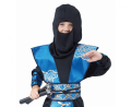 Strój dziecięcy Niebieski Ninja rozmiar 130-140 cm, koszula, spodnie, kominiarka, kamizelka, rękawice, nagolenniki, kostium na karnawał, Halloween, wypożyczalnia Tychy, Godan, Zabawne Wydry