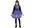 Strój dziecięcy Fioletowy Kościotrup rozmiar 130-140 cm, sukienka z nadrukiem szkieletu, kostium na Halloween, karnawał, wypożyczalnia Tychy, Godan, Zabawne Wydry