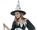 Strój Jasna Czarownica damski rozmiar M, czarno-biała sukienka, kapelusz, pasek, kostium na Halloween, karnawał, wypożyczalnia Tychy, Godan, Zabawne Wydry