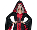 Strój Czerwona Wampirzyca damski rozmiar S, czarno-czerwona sukienka, wysoki kołnierz, kostium na Halloween, karnawał, wypożyczalnia Tychy, Godan, Zabawne Wydry
