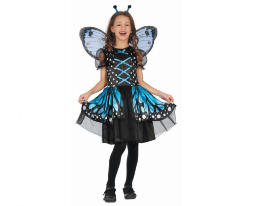 Strój dziecięcy Motylkowa Wróżka rozmiar 130-140 cm, sukienka, opaska, skrzydła motyla, różnokolorowy, kostium na karnawał, urodziny, bajkowy, wypożyczalnia Tychy, Godan, Zabawne Wydry