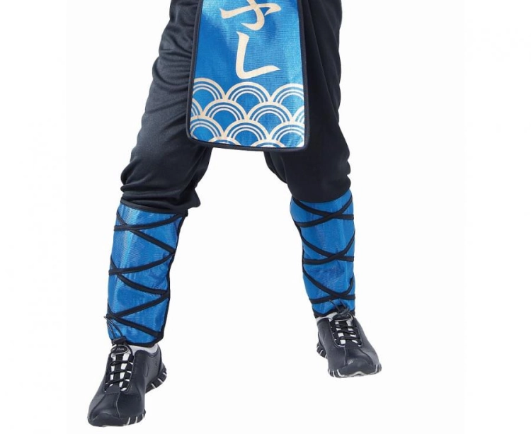 Strój dziecięcy Niebieski Ninja rozmiar 110-120 cm, koszula, spodnie, kominiarka, kamizelka kuloodporna, rękawice, nagolenniki, czarno-niebieski, kostium na karnawał, urodziny, wypożyczalnia Tychy, Godan, Zabawne Wydry
