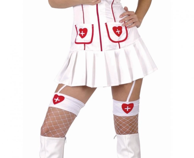 Strój Pielęgniarki damski rozmiar M, biało-czerwona sukienka, czepek pielęgniarski, kostium zawodowy, karnawał, Halloween, wypożyczalnia Tychy, Godan, Zabawne Wydry