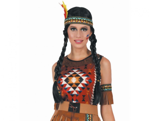Strój damski Indianki rozmiar M, brązowa sukienka z frędzlami, opaska z piórem, pasek, naramienniki, kostium Dziki Zachód na Karnawał, Halloween, wypożyczalnia Tychy, Godan, Zabawne Wydry