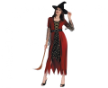 Strój damski Czerwona Czarownica rozmiar S, czarno-czerwona sukienka, kapelusz czarownicy, pasek, kostium na Halloween, karnawał, wypożyczalnia Tychy, Godan, Zabawne Wydry