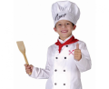 Strój dziecięcy Kucharz rozmiar 110-120 cm, biała bluzka, spodnie, kapelusz kucharski, czerwona chustka, kostium profesje na Karnawał, urodziny, wypożyczalnia Tychy, Godan, Zabawne Wydry