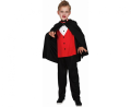 Strój dziecięcy Elegancki Wampir rozmiar 130-140 cm, czarna peleryna, biała bluzka z żabotem, kostium Dracula na Halloween, karnawał, wypożyczalnia Tychy, Godan, Zabawne Wydry