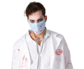 Strój dorosły Doktor Zombie rozmiar 52, biały płaszcz z krwią, przerażająca maska zombie, kostium na Halloween, imprezę apokalipsy, karnawał, wypożyczalnia Tychy, Godan, Zabawne Wydry