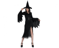 Strój damski Czarna Czarownica rozmiar S, czarna sukienka, spiczasty kapelusz, pasek, klasyczny kostium na Halloween, karnawał, wypożyczalnia Tychy, Godan, Zabawne Wydry