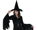 Strój damski Czarna Czarownica rozmiar S, czarna sukienka, spiczasty kapelusz, pasek, klasyczny kostium na Halloween, karnawał, wypożyczalnia Tychy, Godan, Zabawne Wydry