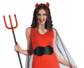 Strój damski Elegancka Diablica rozmiar S, czerwono-czarna sukienka z peleryną, opaska z rogami, pasek, kostium na Halloween, Karnawał, wypożyczalnia Tychy, Godan, Zabawne Wydry