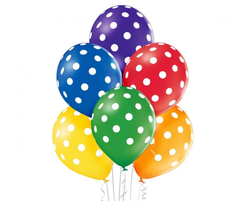 Balon lateksowy 12 cali Groszki mix kolorów, 30 cm, balony w kropki na sztuki, dekoracje na urodziny, Baby Shower, balony z helem Tychy, Zabawne Wydry