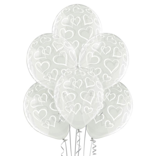 Balon lateksowy Belbal 12 cali W Serca przeźroczysty, 30 cm, balony serduszka na sztuki, dekoracje na Walentynki, ślub, romantyczna impreza, balony z helem Tychy, Zabawne Wydry