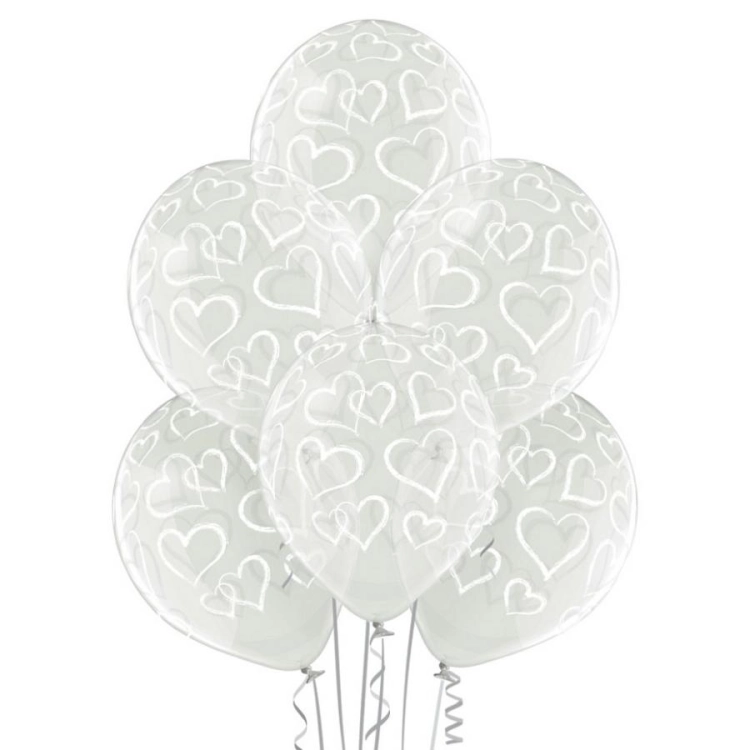 Balon lateksowy Belbal 12 cali W Serca przeźroczysty, 30 cm, balony serduszka na sztuki, dekoracje na Walentynki, ślub, romantyczna impreza, balony z helem Tychy, Zabawne Wydry