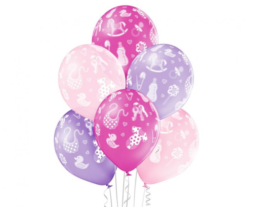 Urocze wielokolorowe balony Belbal Baby Shower Baby Girl (12 cali, 30 cm), idealne do helu na powitanie małej księżniczki w Tychach.