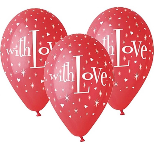 Klasyczne czerwone balony lateksowe Gemar "With Love" (12 cali), idealne do helu na Walentynki, rocznice i zaręczyny, dostępne w Tychach.