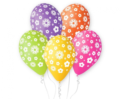 Różnokolorowe balony lateksowe Gemar z motywem kwiatuszków (12 cali), wysyłane losowo, idealne do helu na urodziny i Garden Party w Tychach.
