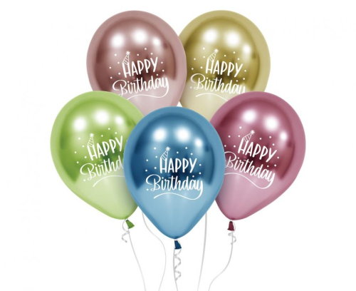 Eleganckie platynowe balony urodzinowe Godan Beauty&amp;Charm (12 cali) z napisem "Happy Birthday", w mixie różowego, niebieskiego, zielonego, złotego (wysyłane losowo), idealne do helu w Tychach.