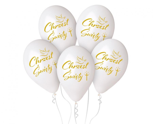 Eleganckie białe balony lateksowe Gemar "Chrzest Święty" z krzyżem (13 cali), idealne do helu na uroczystości Chrzcin w Tychach.
