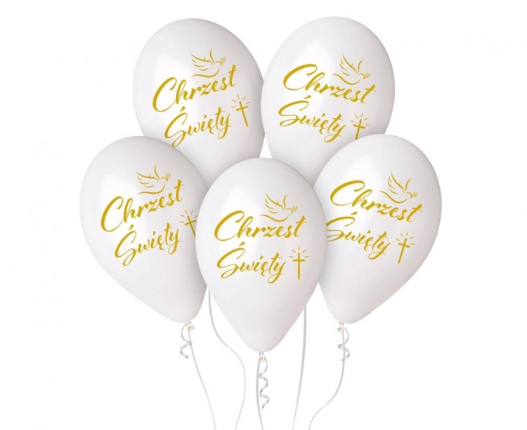 Eleganckie białe balony lateksowe Gemar "Chrzest Święty" z krzyżem (13 cali), idealne do helu na uroczystości Chrzcin w Tychach.