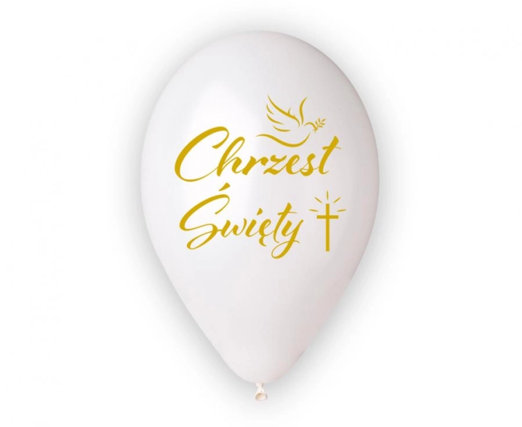 Eleganckie białe balony lateksowe Gemar "Chrzest Święty" z krzyżem (13 cali), idealne do helu na uroczystości Chrzcin w Tychach.