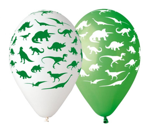 Ekscytujące zielone i białe balony lateksowe Gemar w dinozaury (12 cali), wysyłane losowo, idealne do helu na urodziny dla dzieci w Tychach.