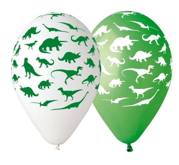 Ekscytujące zielone i białe balony lateksowe Gemar w dinozaury (12 cali), wysyłane losowo, idealne do helu na urodziny dla dzieci w Tychach.