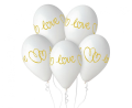 Eleganckie białe balony lateksowe Gemar z lśniącym, złotym napisem "LOVE" (13 cali), idealne do helu na ślub, zaręczyny i Walentynki w Tychach