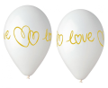 Eleganckie białe balony lateksowe Gemar z lśniącym, złotym napisem "LOVE" (13 cali), idealne do helu na ślub, zaręczyny i Walentynki w Tychach