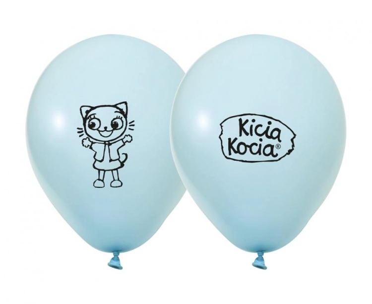 Różnokolorowe balony lateksowe Godan z wizerunkiem i podpisem Kici Koci (12 cali), wysyłane losowo, idealne do helu na urodziny i przyjęcia dla dzieci w Tychach.