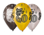 Balon lateksowy "12" Happy Birthday 60, metaliczne