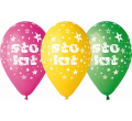 Kolorowe balony lateksowe Gemar z nadrukiem "STO LAT" (12 cali) w mixie: czerwony, różowy, niebieski, zielony, żółty, idealne do helu na urodziny i imieniny w Tychach.