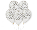 Transparentne balony lateksowe Gemar z srebrnym konfetti (13 cali), idealne do helu na Sylwestra, urodziny, wesele i eleganckie przyjęcia w Tychach.