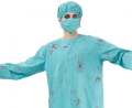 Przerażający strój Chirurg Zombie (rozmiar 56) z zakrwawioną niebieską bluzką, spodniami, czepkiem i maską, producent Godan, idealny na Halloween i imprezę horror w Tychach.