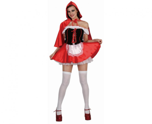 Klasyczny strój Czerwonego Kapturka (rozmiar S) z sukienką, fartuchem i czerwoną peleryną z kapturem, producent Godan, idealny na bale i Halloween w Tychach.