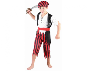 Zestaw dla dzieci Pasiasty Pirat (spodnie, bluzka z kamizelką, pasek, bandana), rozm.130/140 cm