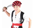 Autentyczny strój Pasiastego Pirata dla dziecka (rozmiar 130/140 cm) ze spodniami, bluzką z kamizelką, paskiem i bandaną, producent Godan, idealny na bale i Halloween w Tychach.